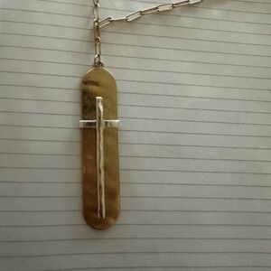 COPY - Lovely silver and gold paper clip chain cross necklace.